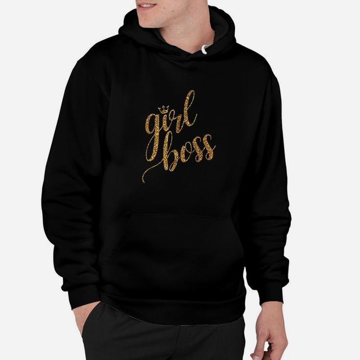Girl Boss With Gold Glitter Style Print And Crown Hoodie
