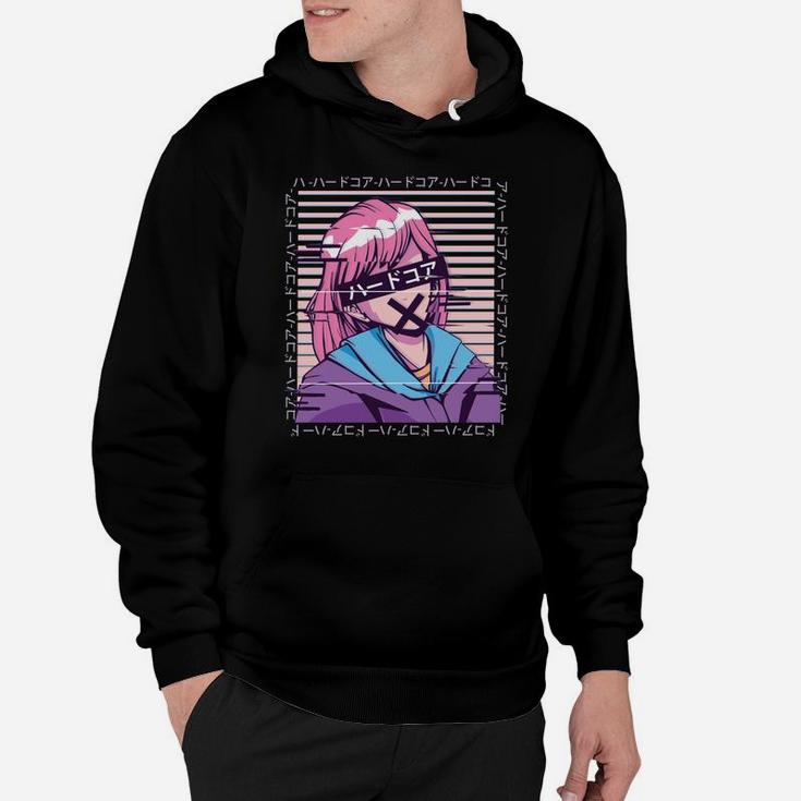 Glitch Anime Girl Japanese Letters I Trendy Retro Style Hoodie