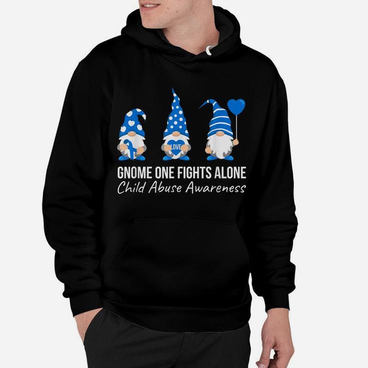 Gnome One Fights Alone Child Abuse Awareness Blue Ribbon Hoodie