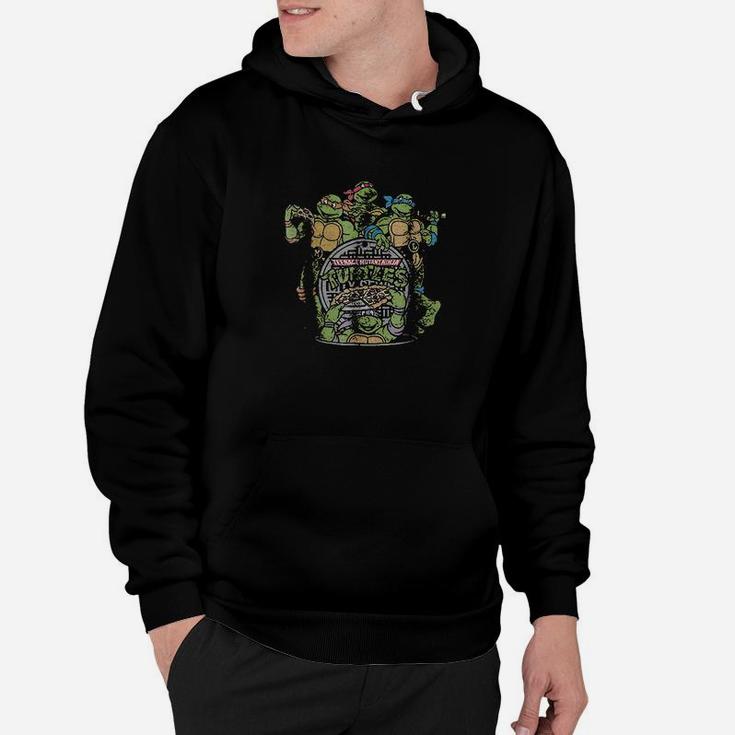 Group With Pizza In City Hoodie