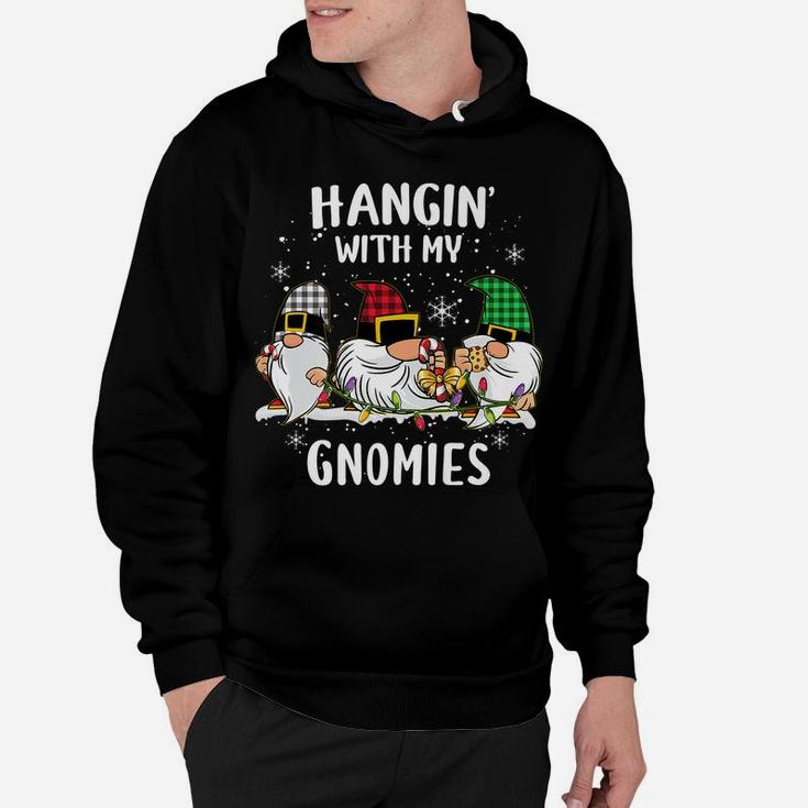 Hangin' With My Gnomies Three Gnomes Christmas Buffalo Plaid Hoodie