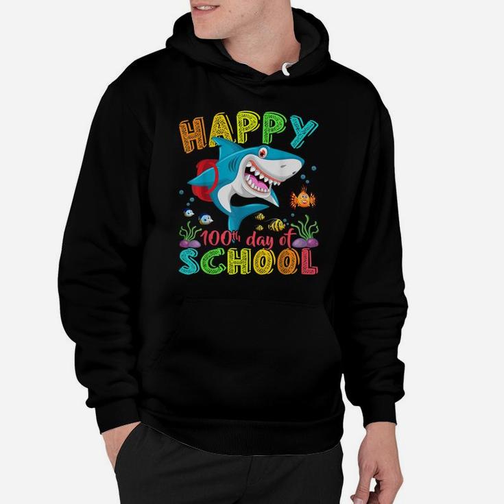 Happy 100Th Day Of School Shark Gift Funny Teacher Boys Kids Hoodie