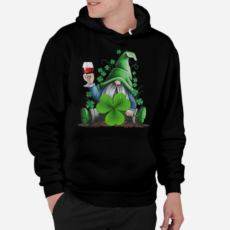 Hippie Gnome Drinking Wine With Shamrock St Patrick's Day Hoodie