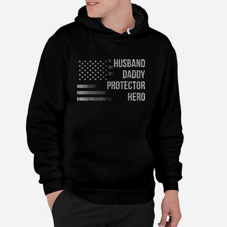 Husband Daddy Protector Hero With American Flag Hoodie