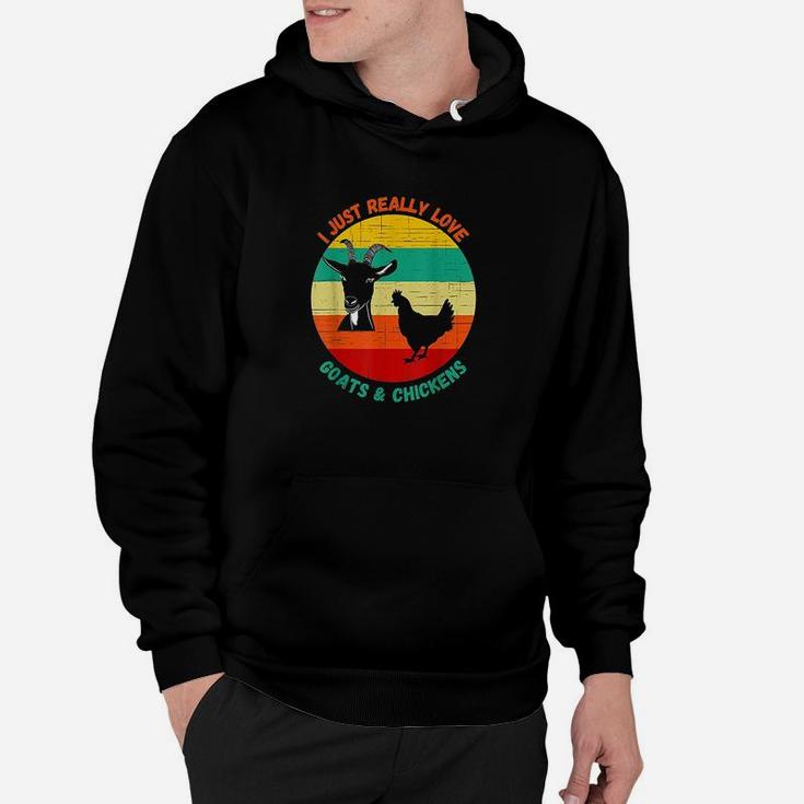 I Just Really Love Goats And Chickens Farmer Retro Sunset Hoodie