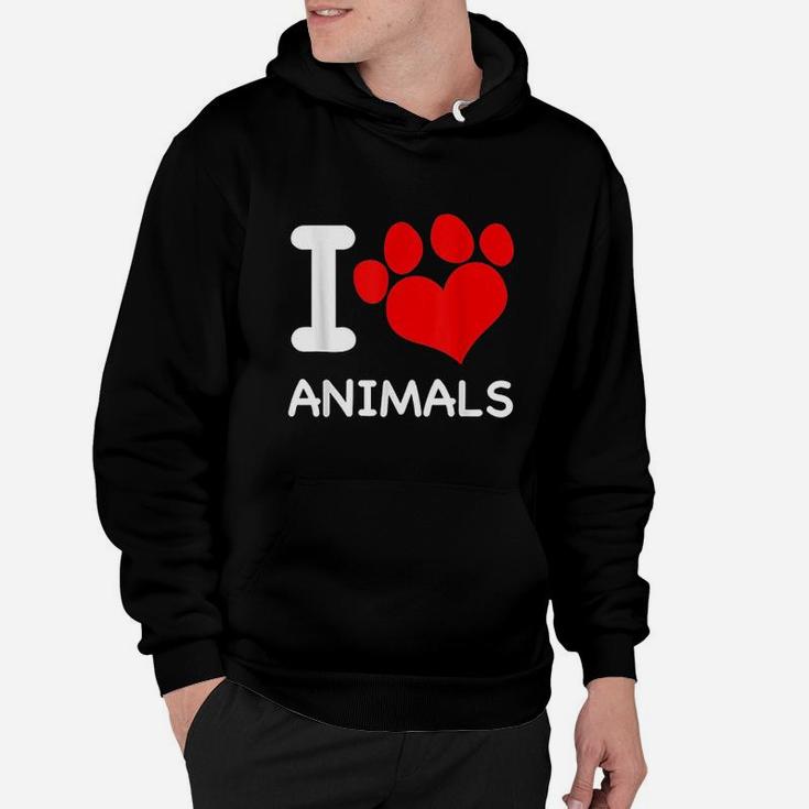 I Love Animals With Heart Paw Print For Pet Lovers Hoodie