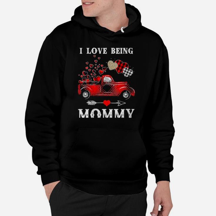 I Love Being Mommy Red Plaid Truck Hearts Valentines Day Hoodie