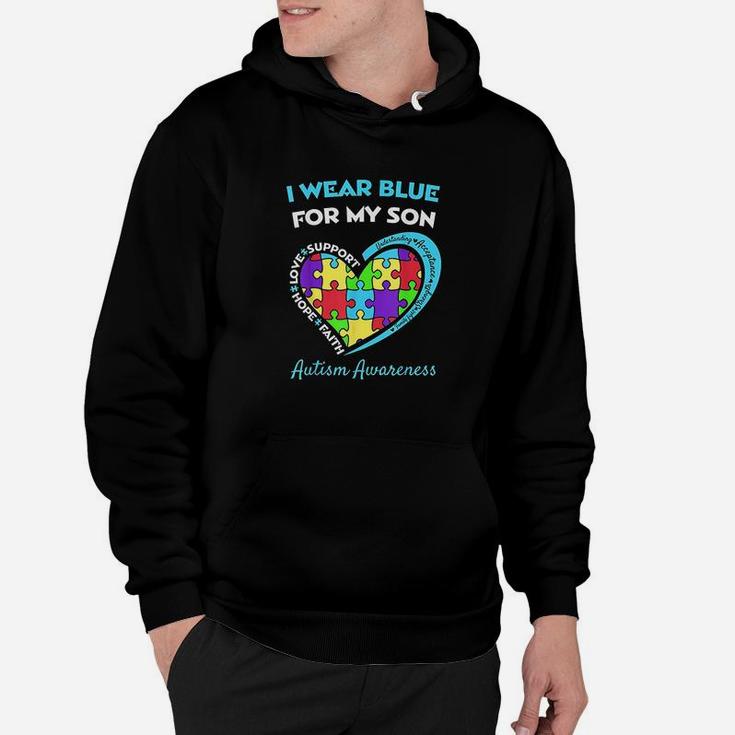 I Wear Blue For My Son Awareness Mom Dad Heart Puzzle Hoodie