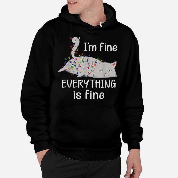 I'm Fine Everything Is Fine Christmas Lights Funny Cat Lover Hoodie