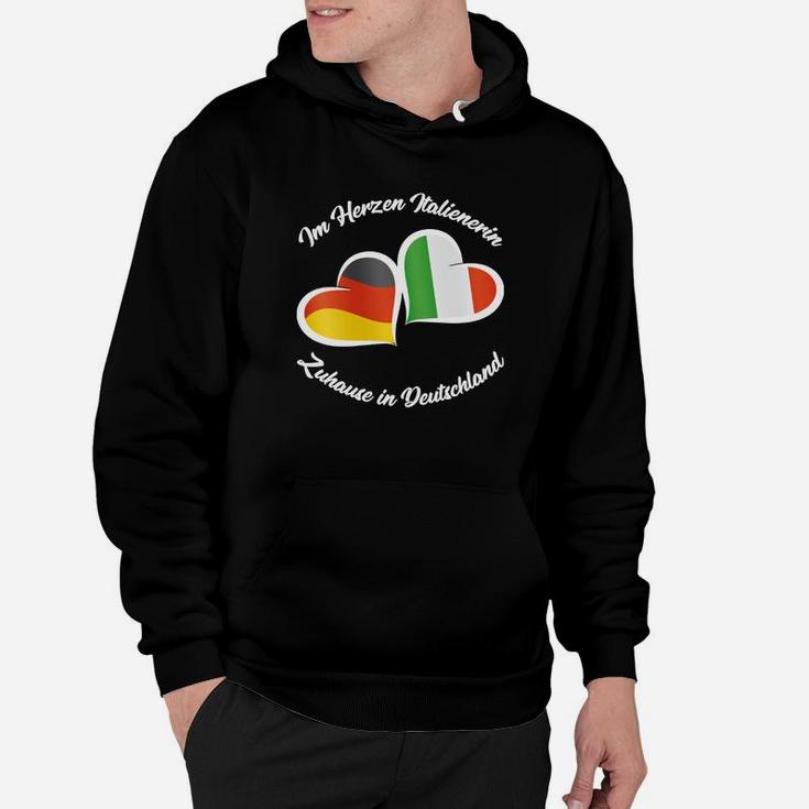Italiener im Herzen Hoodie, Schwarz mit Italien-Farben Herzen