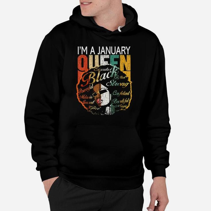 January Birthday Shirts Gift For Women - Black African Queen Hoodie