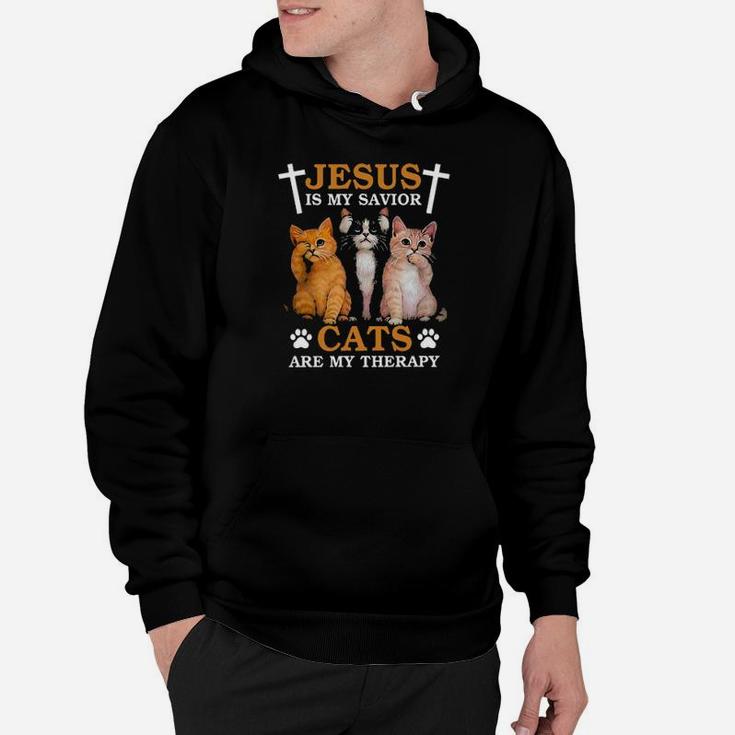 Jesus Is My Savior Cats Are My Therapy Hoodie