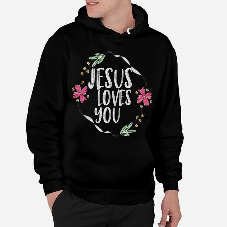 Jesus Loves You With Round Flower Frame Graphic Hoodie