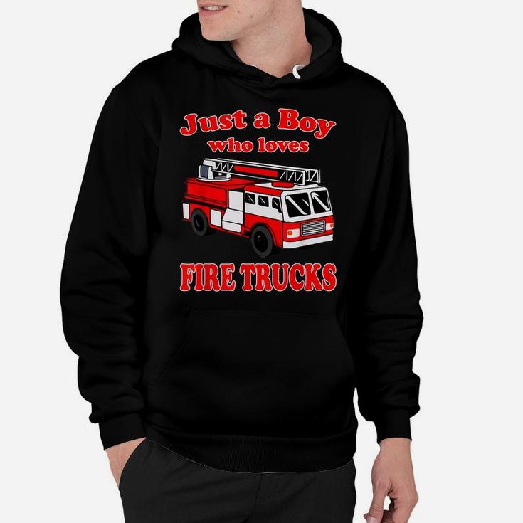 Just A Boy Who Loves Firetruck & Toddler Firefighter Fireman Hoodie