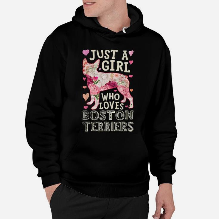 Just A Girl Who Loves Boston Terriers Dog Silhouette Flower Hoodie