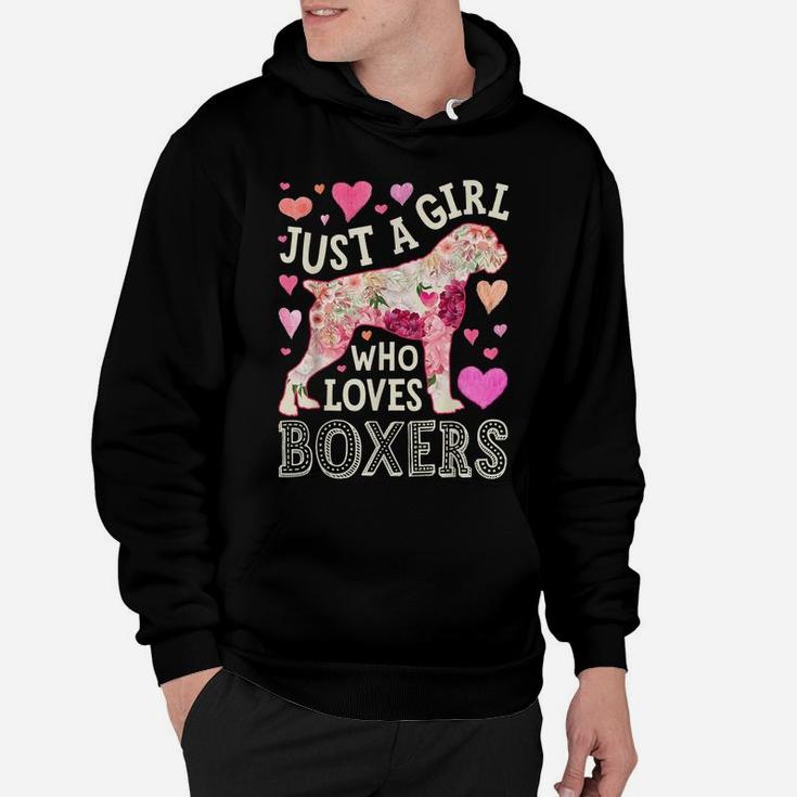 Just A Girl Who Loves Boxers Dog Silhouette Flower Floral Hoodie