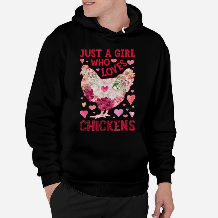 Just A Girl Who Loves Chickens Chicken Silhouette Flower Hoodie
