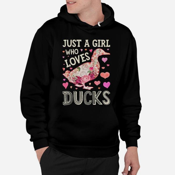 Just A Girl Who Loves Ducks Funny Duck Silhouette Flower Hoodie