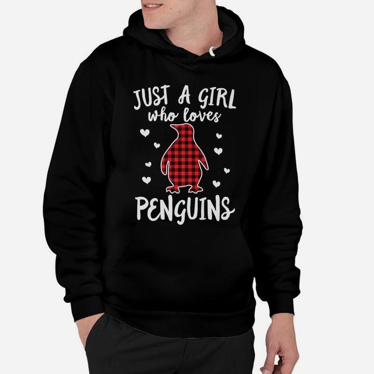 Just A Girl Who Loves Penguins Buffalo Plaid Christmas Gift Hoodie