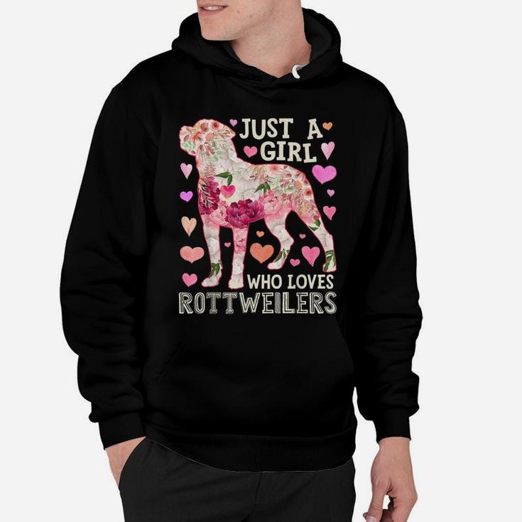 Just A Girl Who Loves Rottweilers Dog Silhouette Flower Gift Hoodie