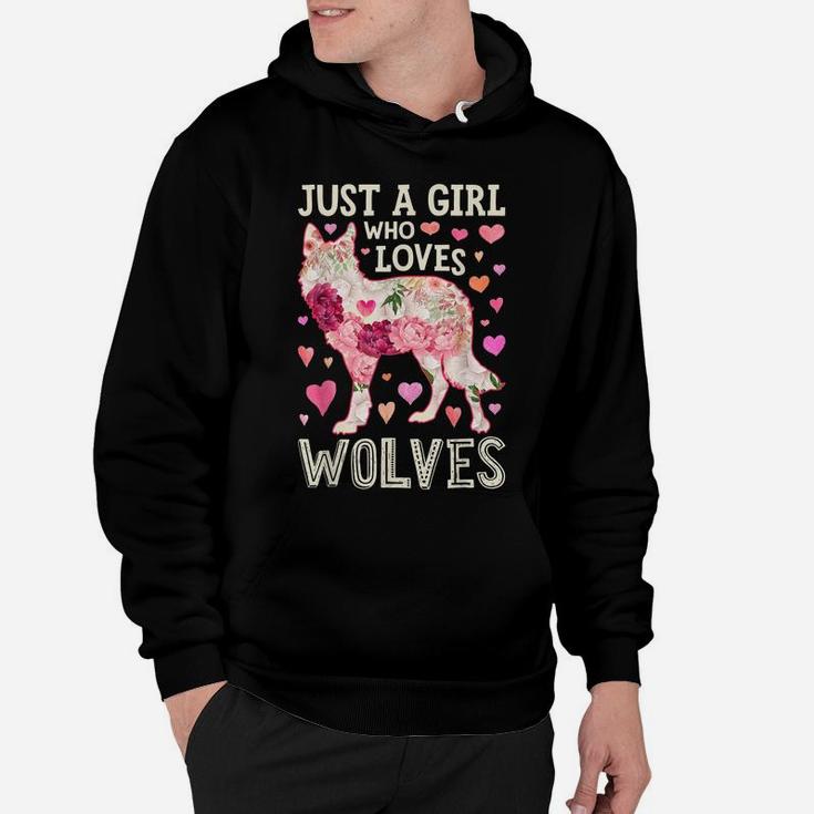 Just A Girl Who Loves Wolves Funny Wolf Silhouette Flower Hoodie