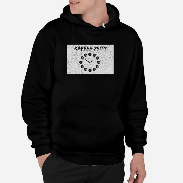 Kaffeezeit Motiv Hoodie Schwarz, Retro Punkte-Uhr Design