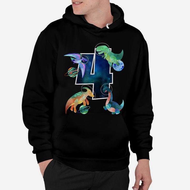 Kids Astronaut Outer Space Dinosaurs 4Th Birthday Boy Gift Hoodie