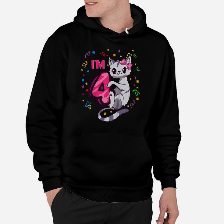 Kids Girls 4Th Birthday Outfit I'm 4 Years Old Cat Kitty Kitten Hoodie