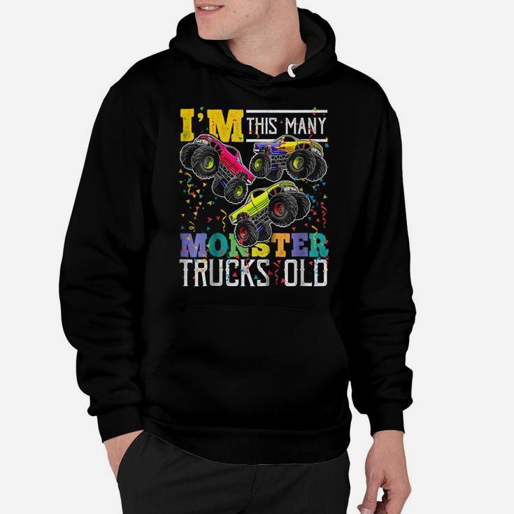 Kids I'm This Many Monster Trucks Old 3Rd Birthday Shirt Boy Gift Hoodie
