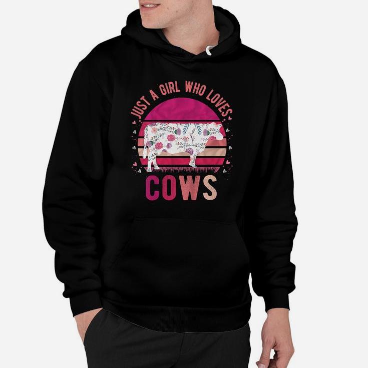 Kids Just A Girl Who Loves Cows Vintage Retro Gift Hoodie
