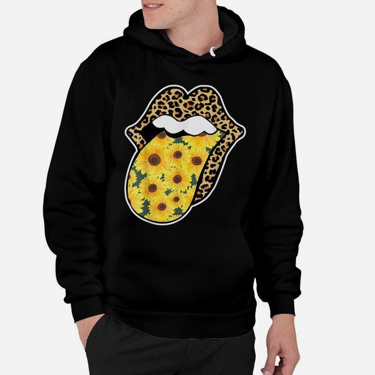 Leopard Lips Sunflower Tongue Sticking Out Flower Graphic Hoodie