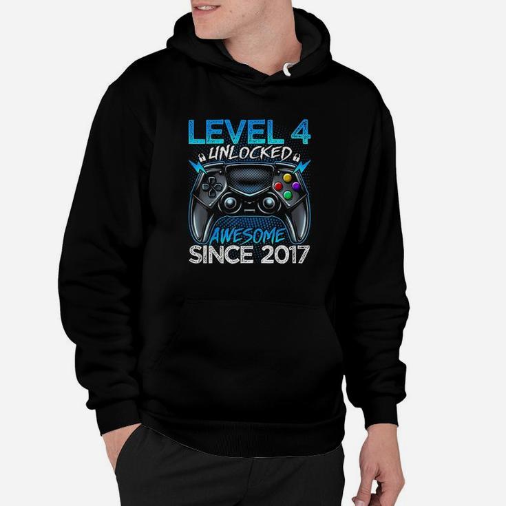 Level 4 Unlocked Awesome Since 2017 4Th Birthday Gaming Hoodie