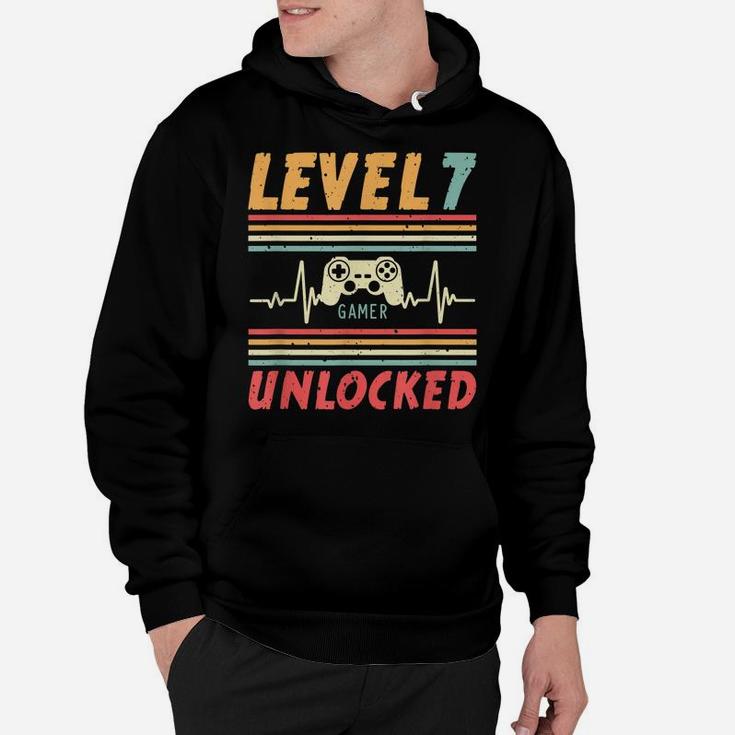 Level 7 Unlocked Gamer Heartbeat Video Game 7Th Birthday Hoodie