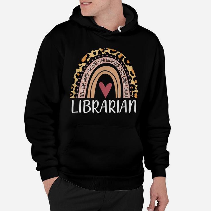 Librarian Rainbow Boho Leopard Funny School Librarian Gift Hoodie