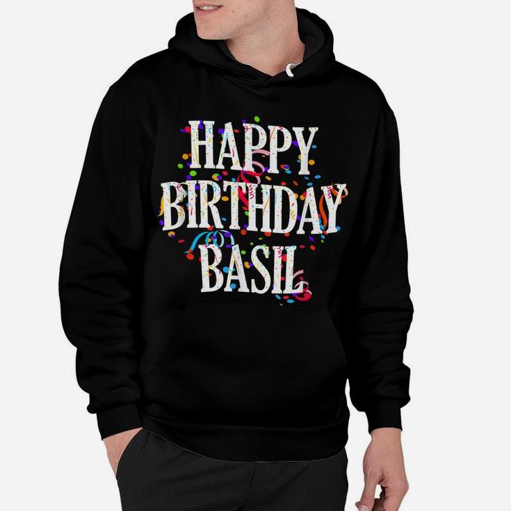 Mens Happy Birthday Basil First Name Boys Colorful Bday Hoodie