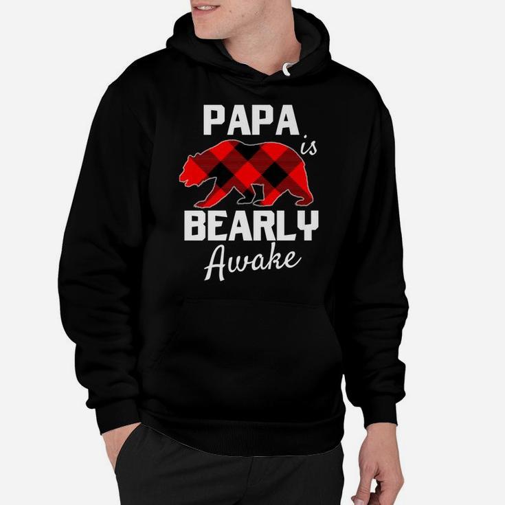Mens Men Papa Bear Christmas Plaid Red Black Dad Pajamas Pjs Hoodie
