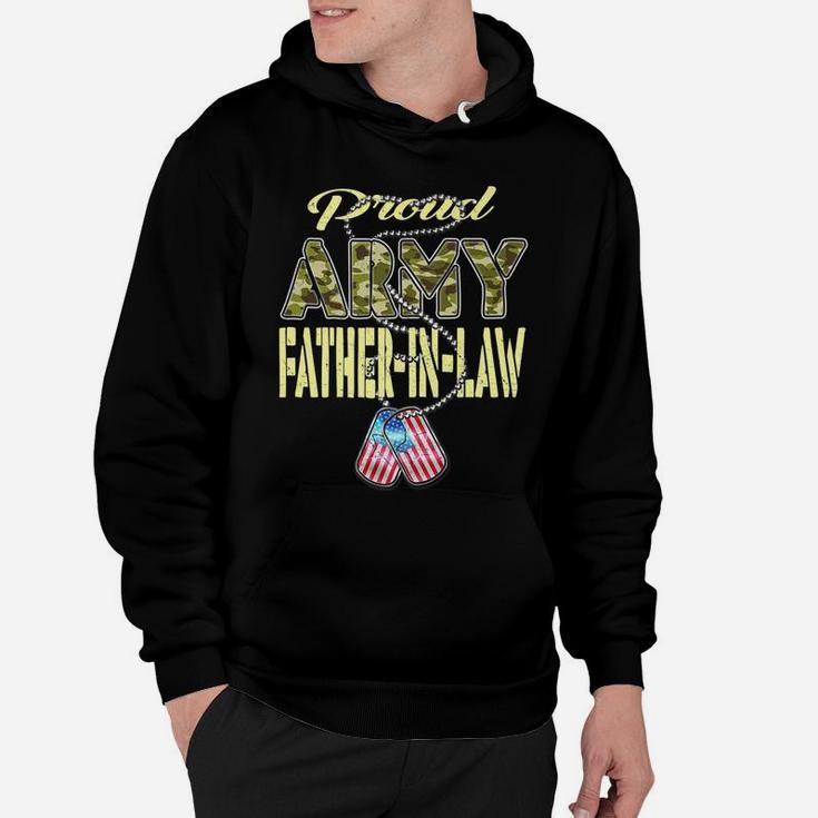 Mens Proud Army Father-In-Law Us Flag Dog Tag Military Dad Gift Hoodie