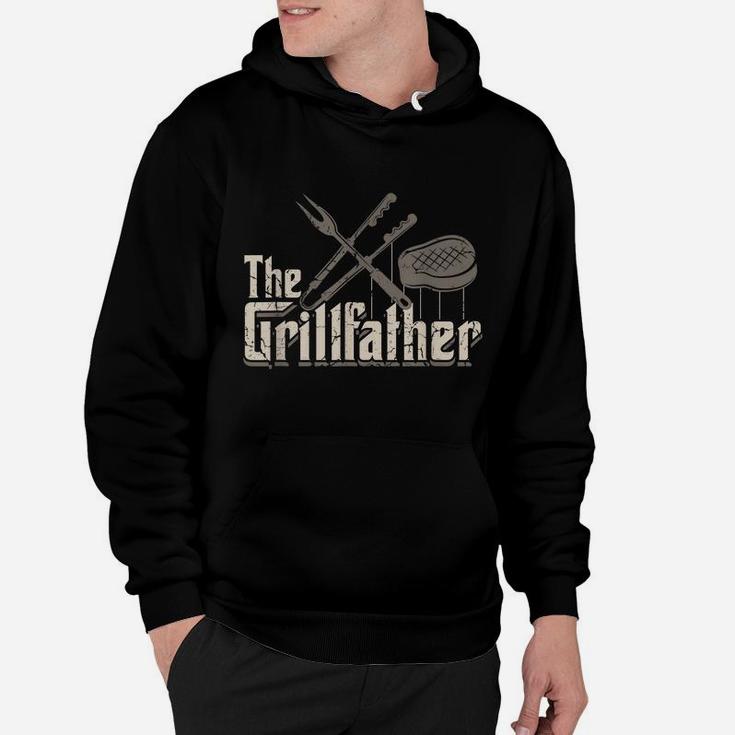 Mens The Grillfather Bbq Grill Smoker Vintage Barbecue Gifts Chef Hoodie