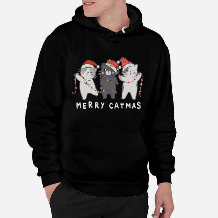 Merry Catmas Meowy Cutes Three Cat Santa Hat Christmas Sweatshirt Hoodie