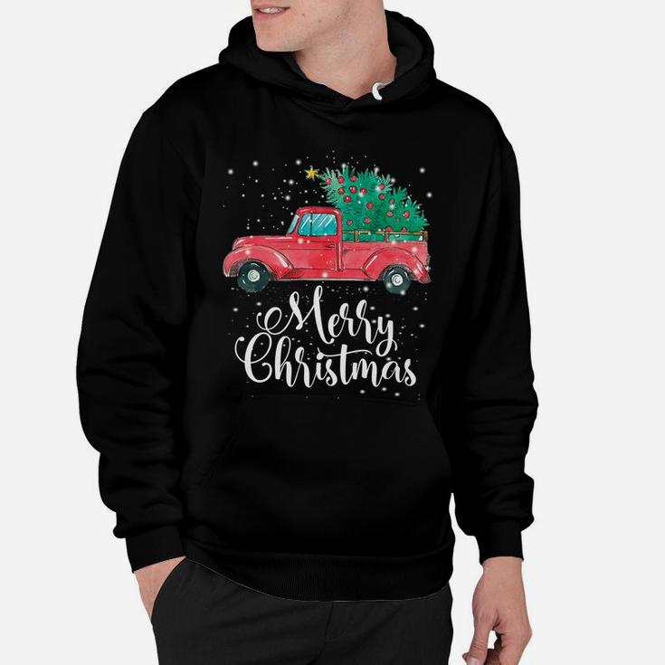 Merry Christmas Red Truck Pick Up Tree Family Pajama Gift Hoodie