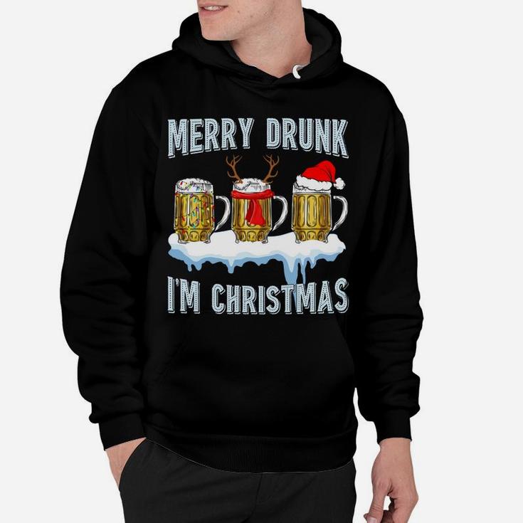 Merry Drunk I'm Christmas Funny Beer Xmas Santa Reindeer Hoodie