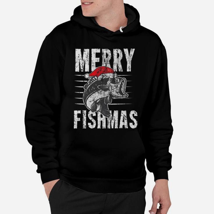 Merry Fishmas Funny Christmas Fishing Distressed Gift Hoodie