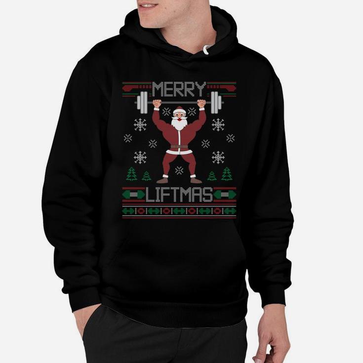 Merry Liftmas Ugly Christmas Sweater Gym Workout Long Sleeve Hoodie