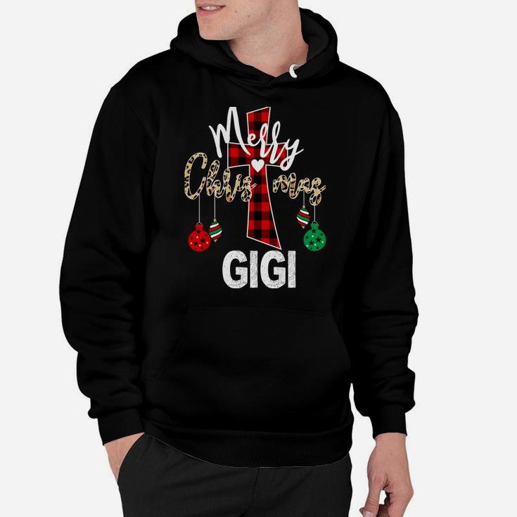 Merry Xmas Gigi God Cross Christian Buffalo Plaid & Leopard Sweatshirt Hoodie