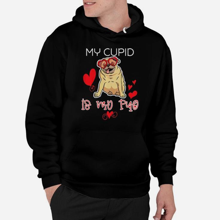 My Cupid Is My Pug Valentines Day Print Hoodie