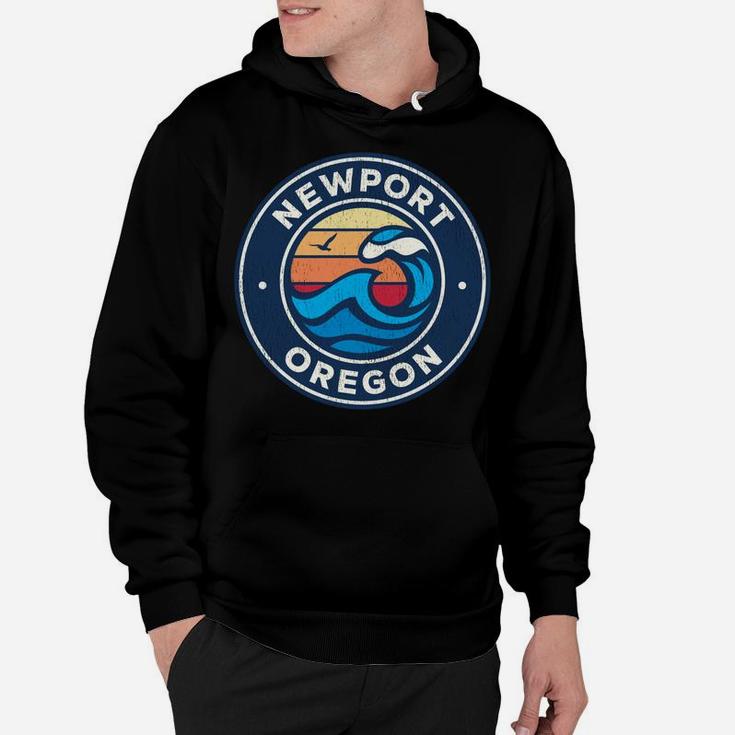 Newport Oregon Or Vintage Nautical Waves Design Hoodie