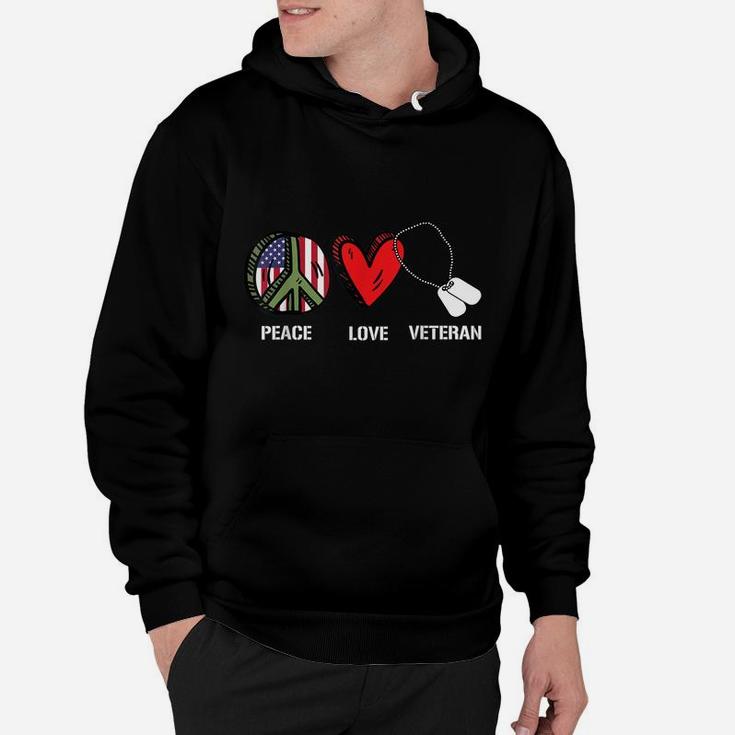 Peace Love Veteran Cool American Flag Military Army Soldier Hoodie