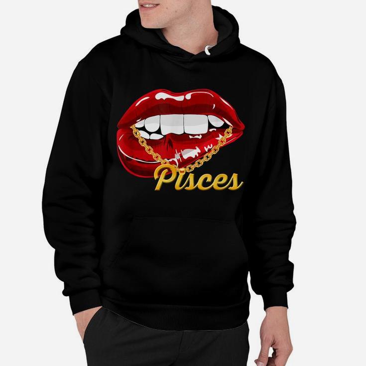 Pisces Girl Juicy Lips Gold Chain Astrology Zodiac Sign Hoodie