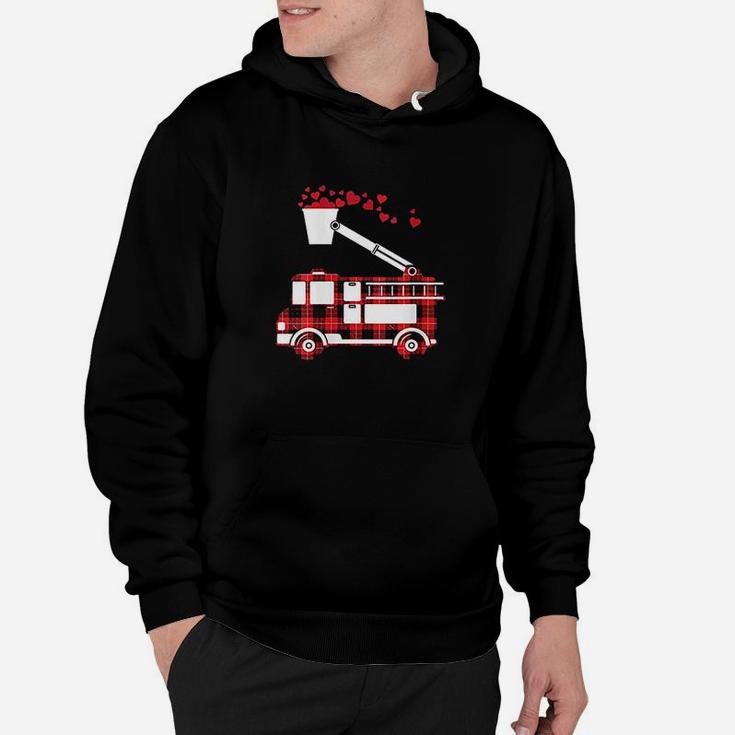 Red Plaid Fire Truck Funny Fireman Valentines Day Gift Hoodie
