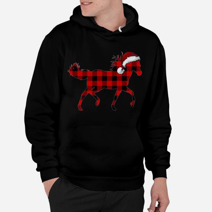 Red Plaid Horse Christmas Funny Horse Santa Hat Xmas Gift Sweatshirt Hoodie